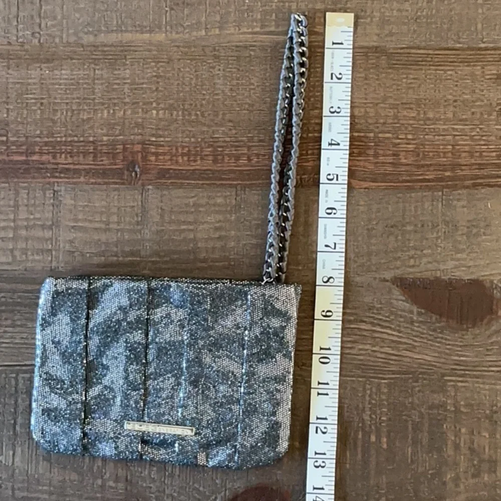 BCBGeneration Women's Silver Blue Glitter Pleated Clutch w/ Wristlet